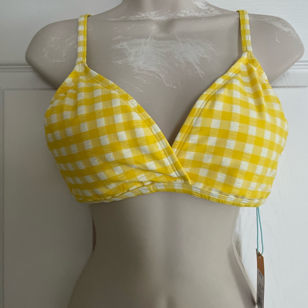 NWT Kona Sol Yellow and Whited Checkered Bikini Top‎
